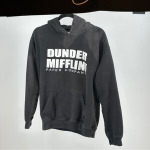 Women’s Medium Black Dundee Mifflin Hoodie Bleached Faded Cotton‎
